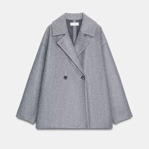 NWT Zara Woman Grey SOFT DOUBLE BREASTED COAT Jacket Size L Large